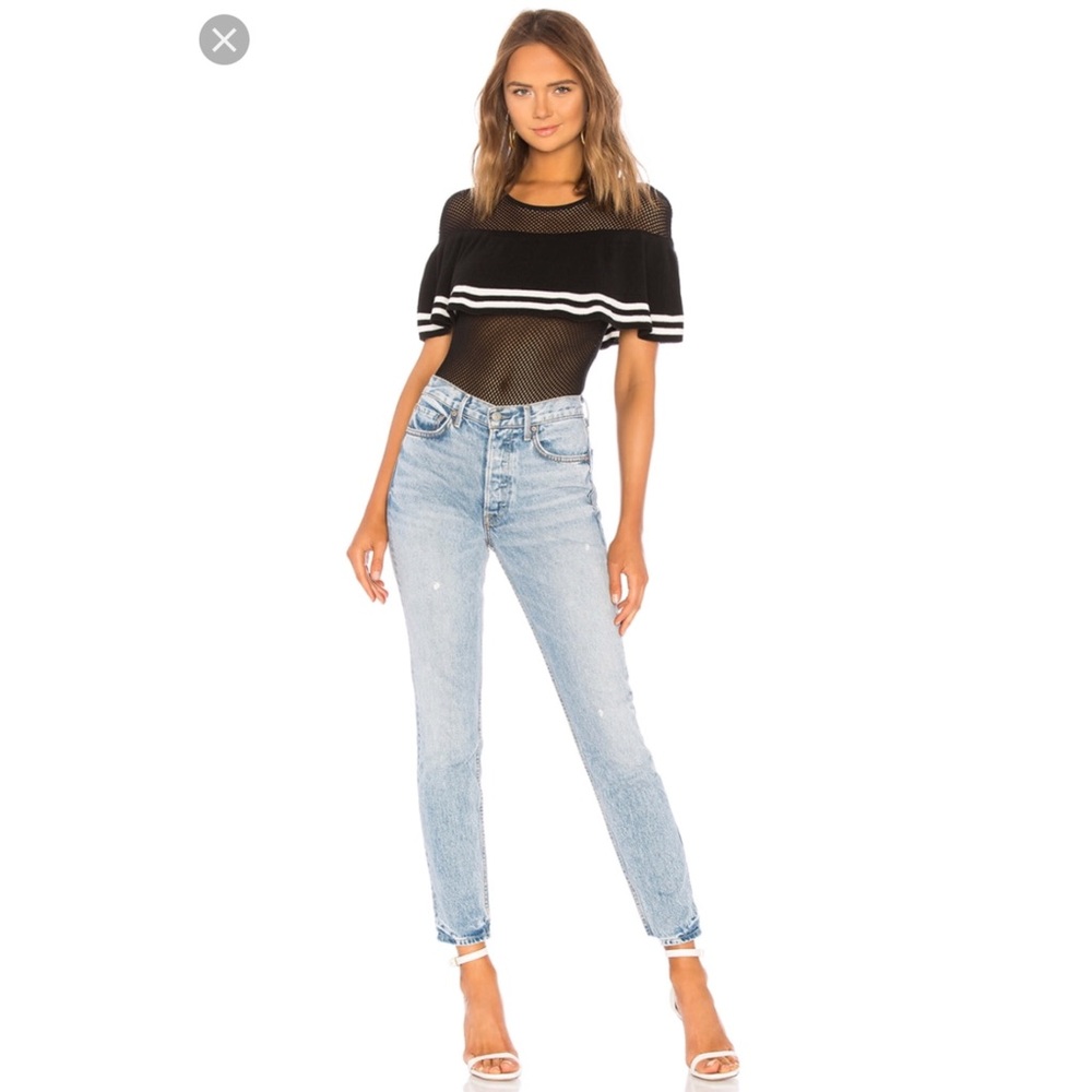 Lovers + Friends Black Open Knit Bodysuit Sz S